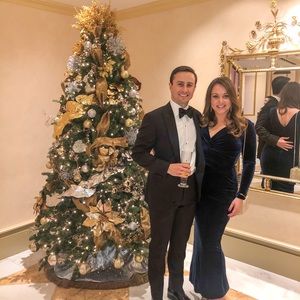 Eliza J Long Sleeve Navy Velvet Gown